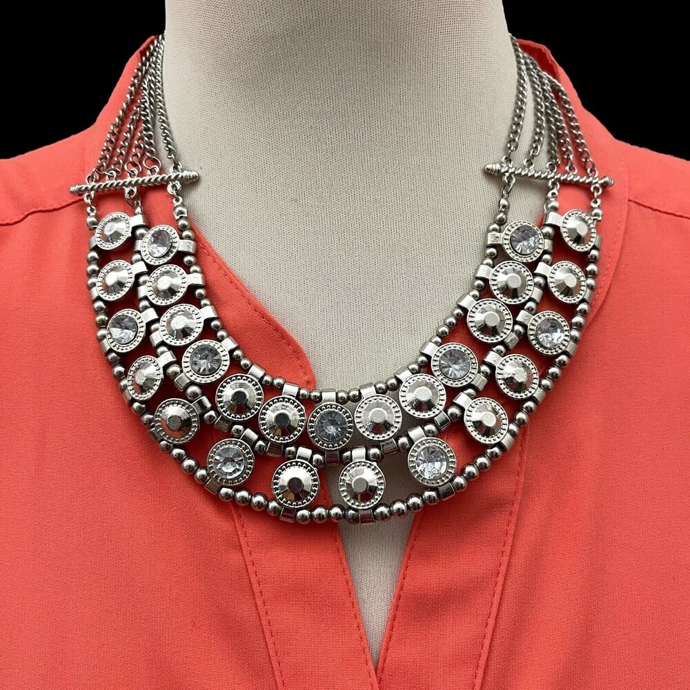 Silver-tone Rhinestones‎ Women's Fashion Bib Necklace